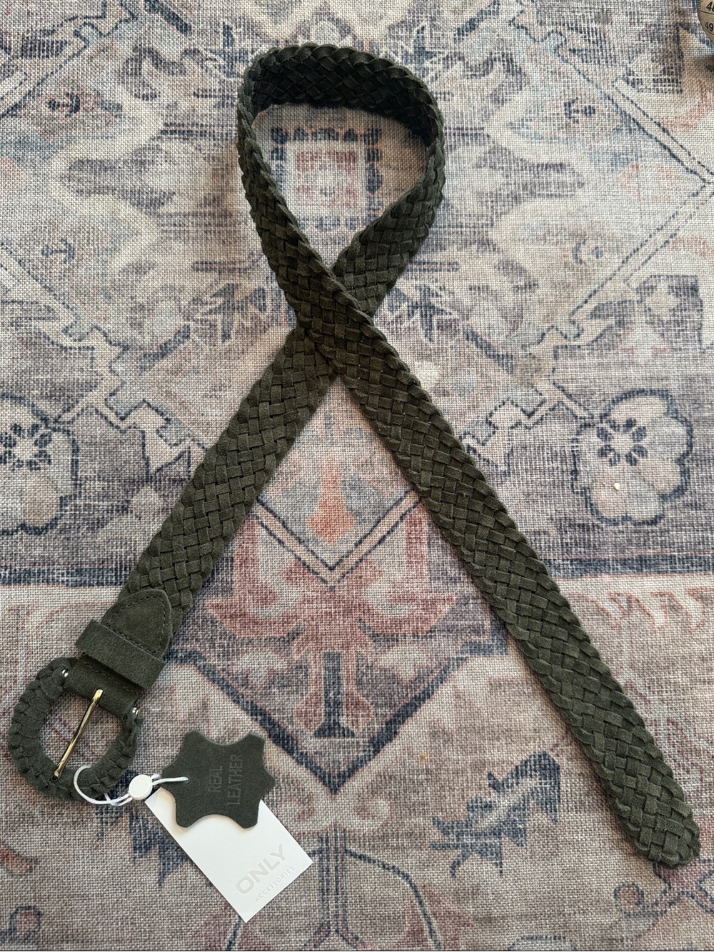 ONLY Women’s Braided Suede Belt in Olive (Real Leather)